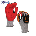 NMSAFETY 13 gauge nylon and white glassfibre and UHMWPE  coated  nitrile sandy  , anti impact  Cut 5 gloves